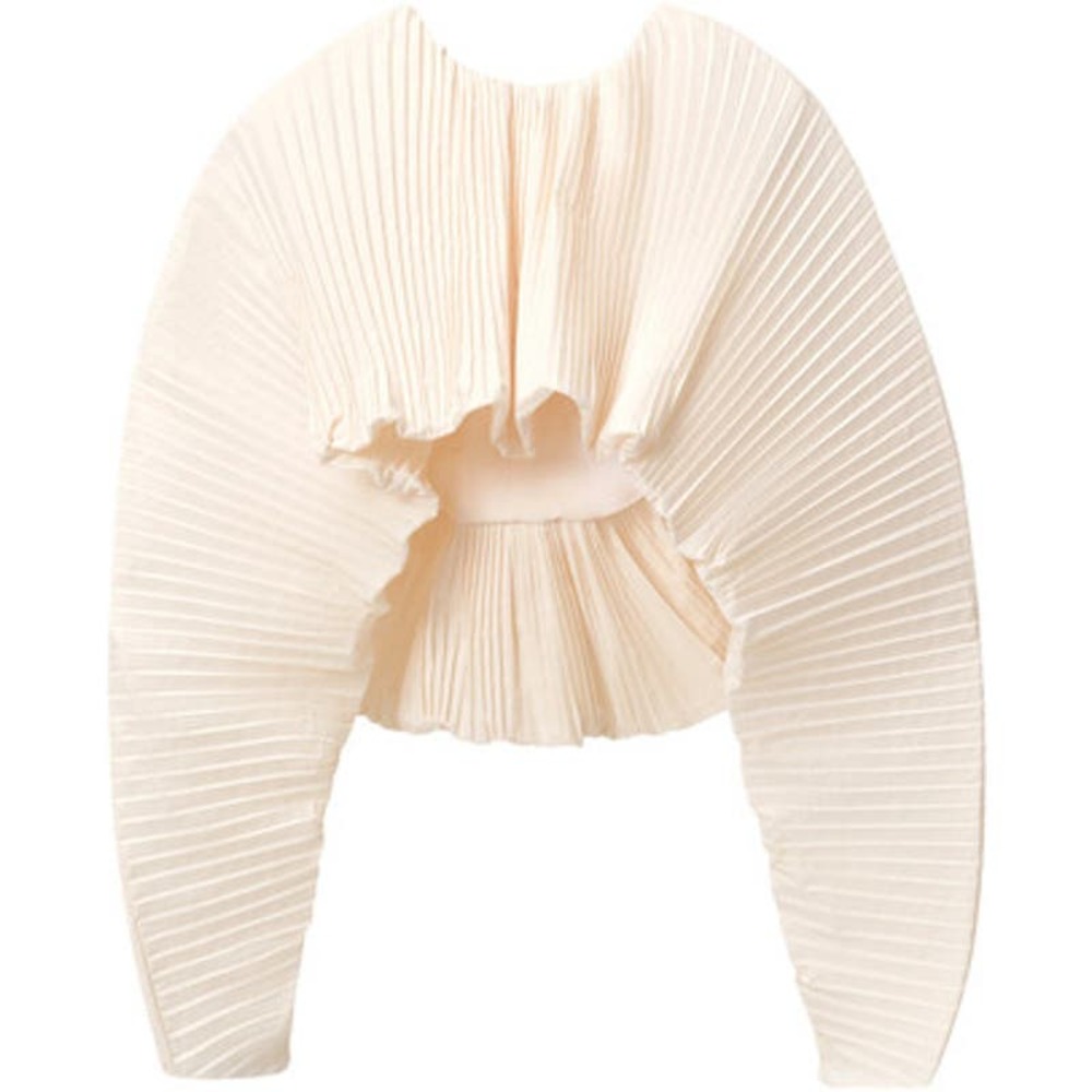 GIA Studios Plissé Taffeta Cropped Cape Top in Ivory Size Medium - Picture 2 of 12